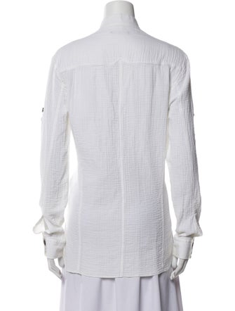 Balmain Mock Neck Long Sleeve Button-Up Top