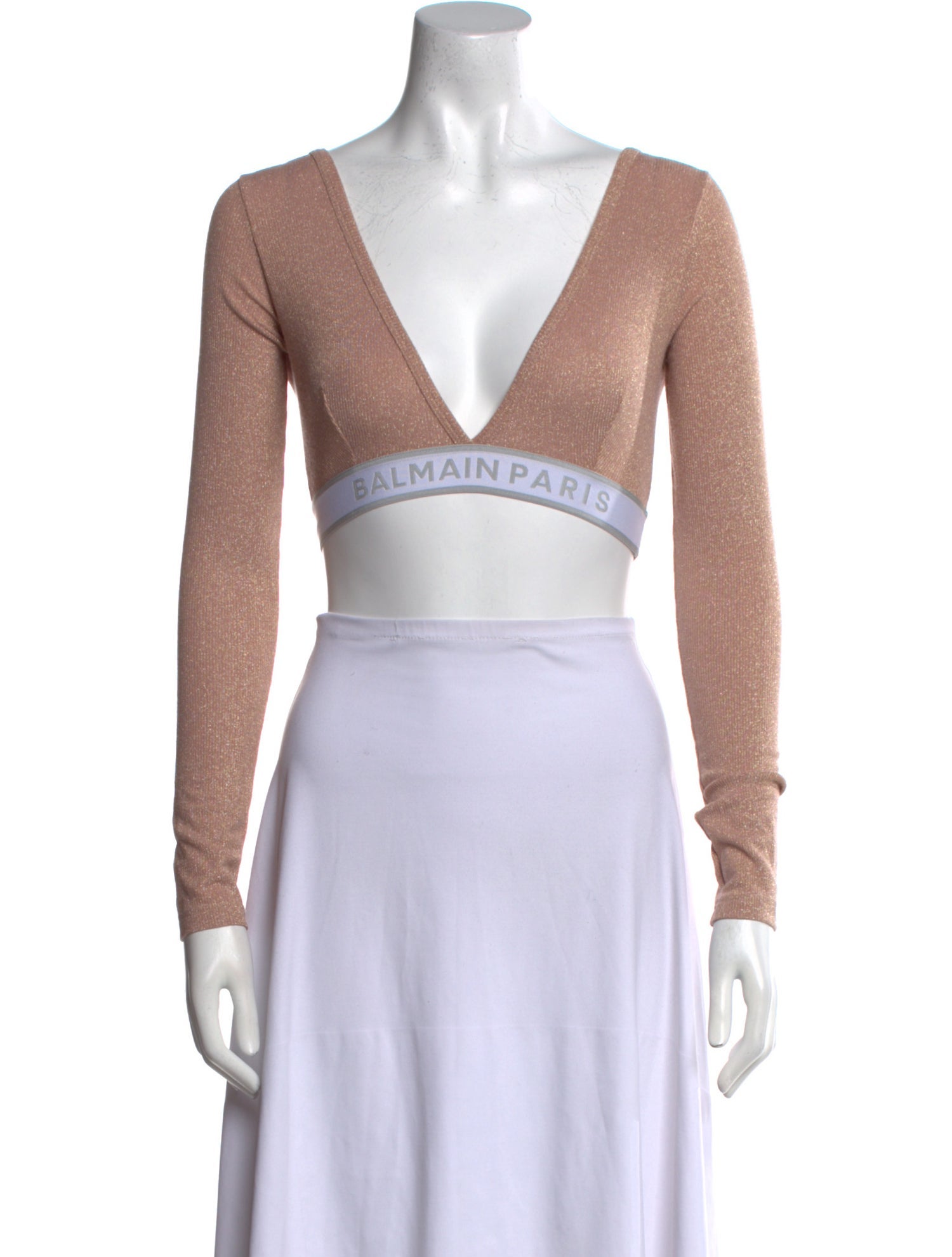 Balmain Colorblock Pattern V-Neck Crop Top