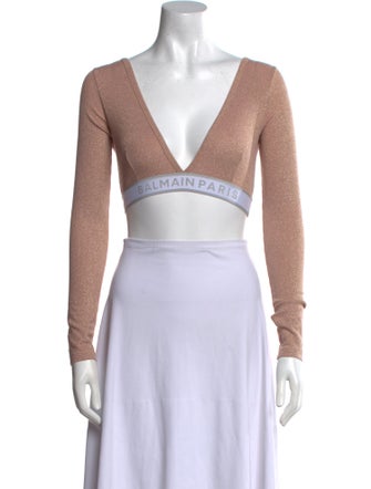 Balmain Colorblock Pattern V-Neck Crop Top