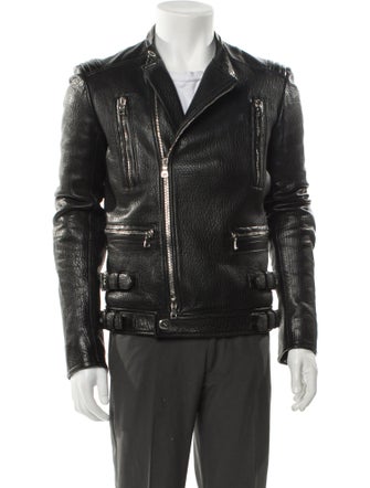 Balmain Signature Logo Lambskin Moto Jacket