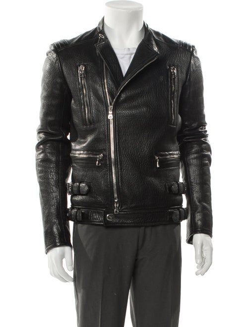 Balmain Signature Logo Lambskin Moto Jacket