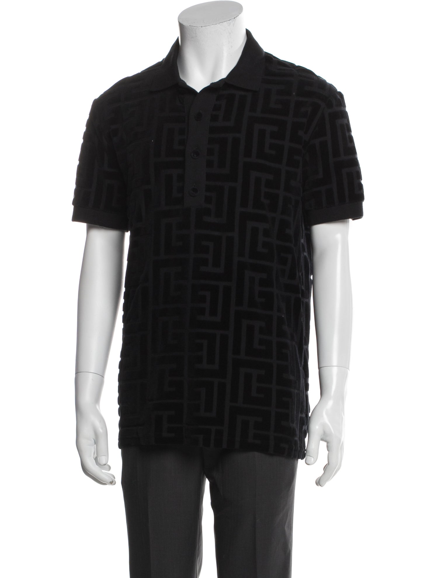 Balmain Monogram Pattern Collar Polo Shirt
