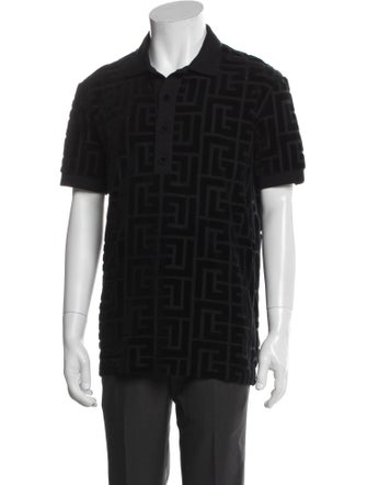 Balmain Monogram Pattern Collar Polo Shirt