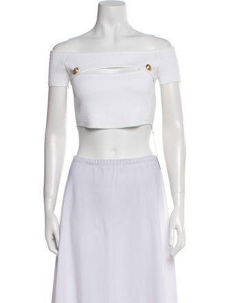 Balmain Off-The-Shoulder Short Sleeve Crop Top