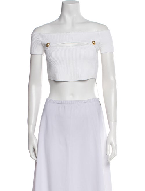 Balmain Off-The-Shoulder Short Sleeve Crop Top