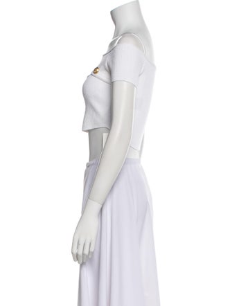 Balmain Off-The-Shoulder Short Sleeve Crop Top