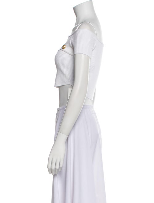 Balmain Off-The-Shoulder Short Sleeve Crop Top