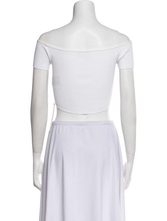 Balmain Off-The-Shoulder Short Sleeve Crop Top