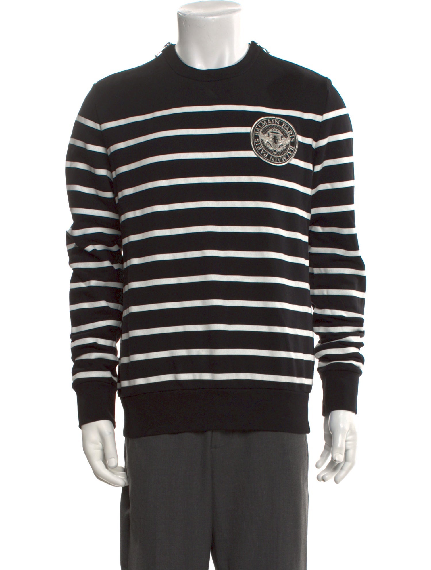 Balmain Striped Crew Neck Sweatshirt