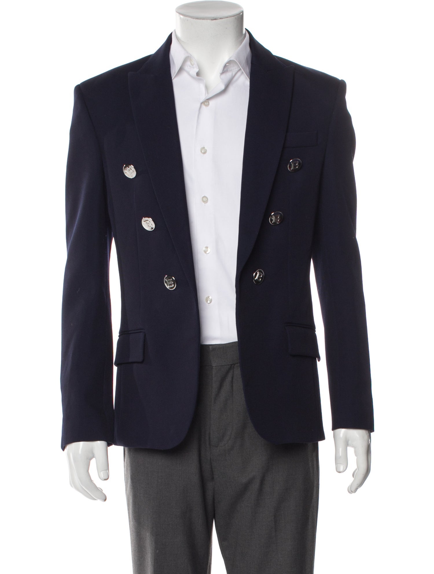 Balmain Virgin Wool Plaid Print Peacoat