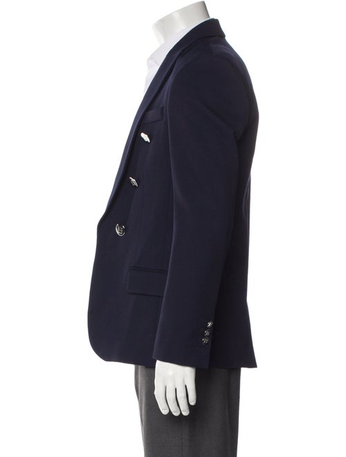 Balmain Virgin Wool Plaid Print Peacoat