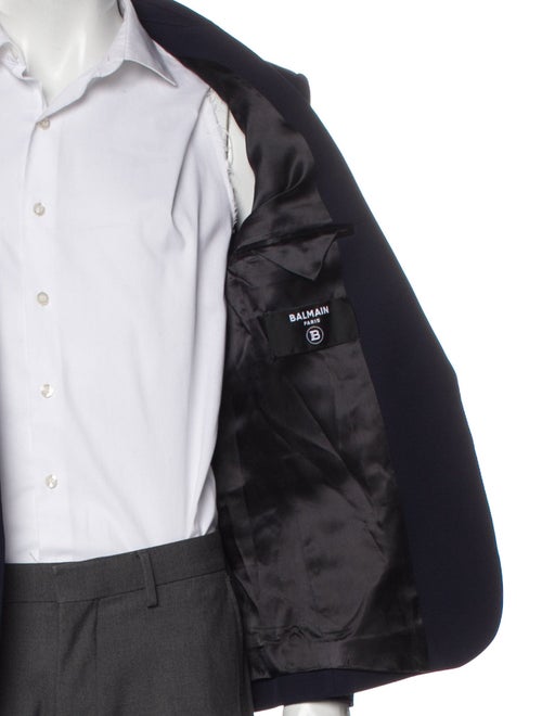 Balmain Virgin Wool Plaid Print Peacoat