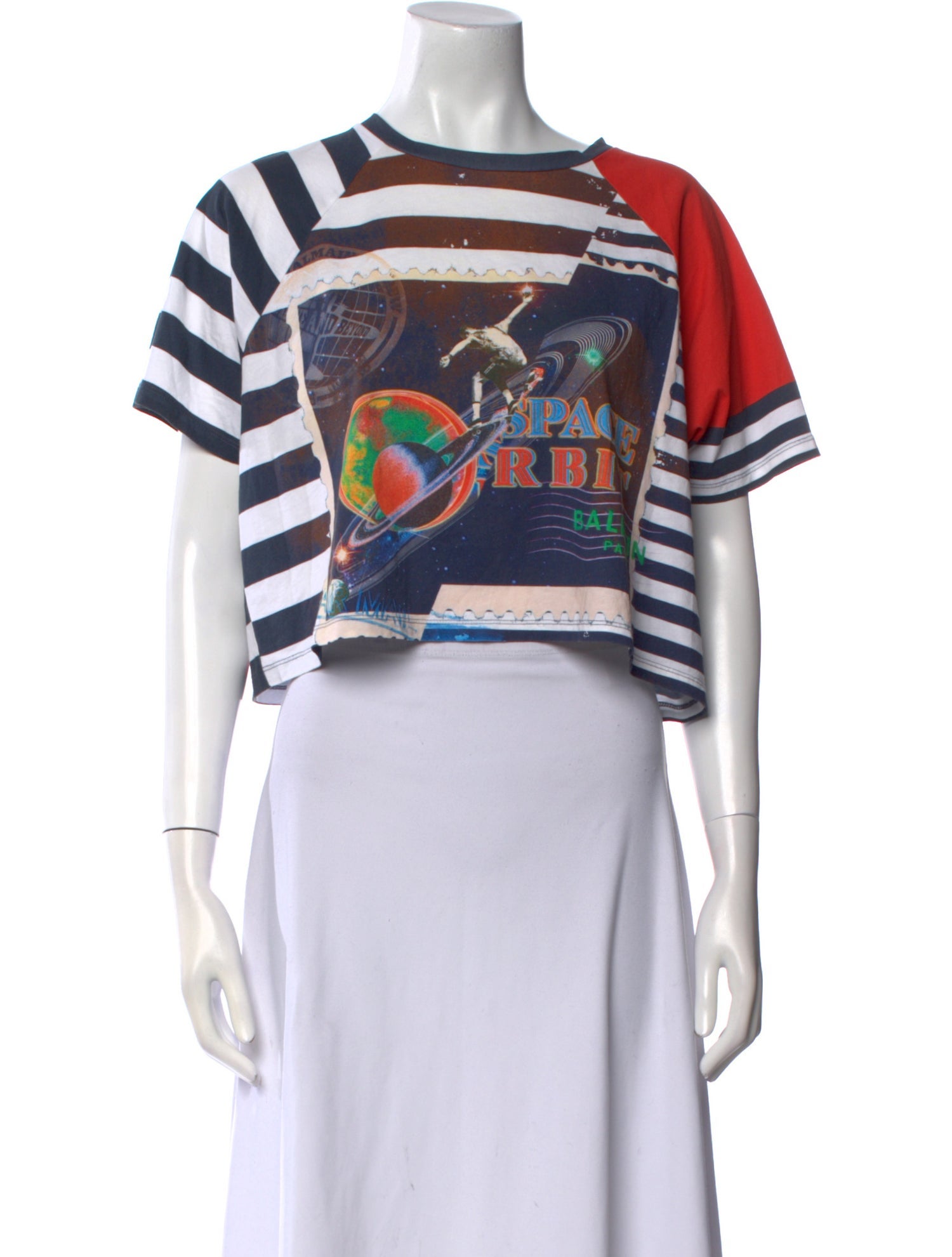 Balmain Striped Bateau Neckline Crop Top