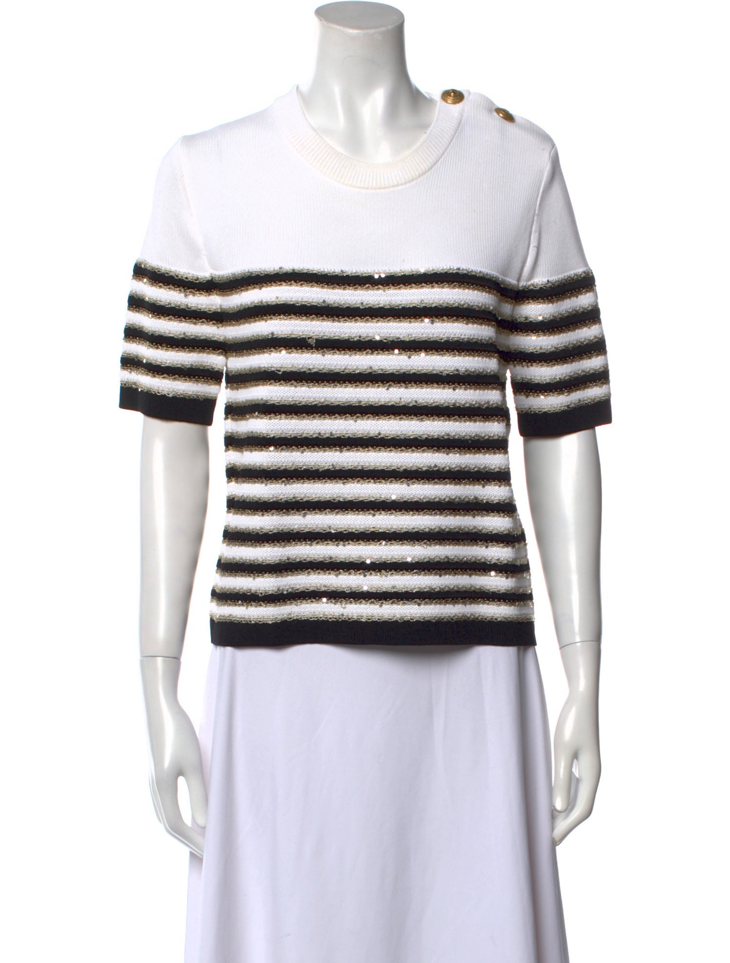 Balmain Striped Scoop Neck Sweater