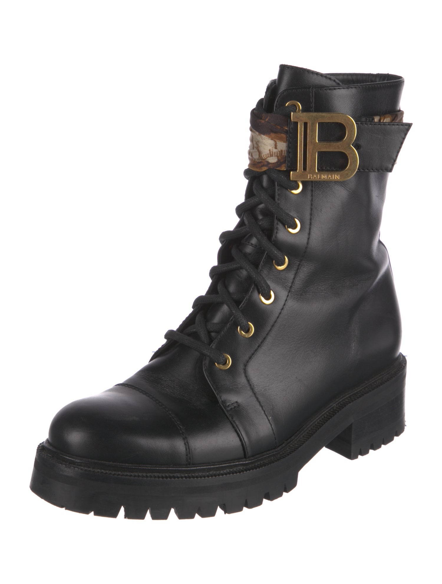 Balmain Quilted Pattern Leather Combat Boots