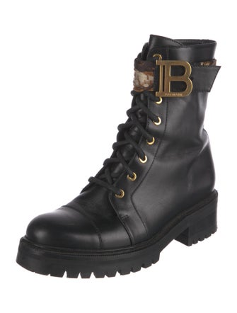 Balmain Quilted Pattern Leather Combat Boots