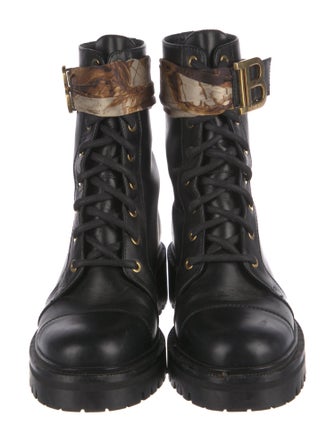 Balmain Quilted Pattern Leather Combat Boots