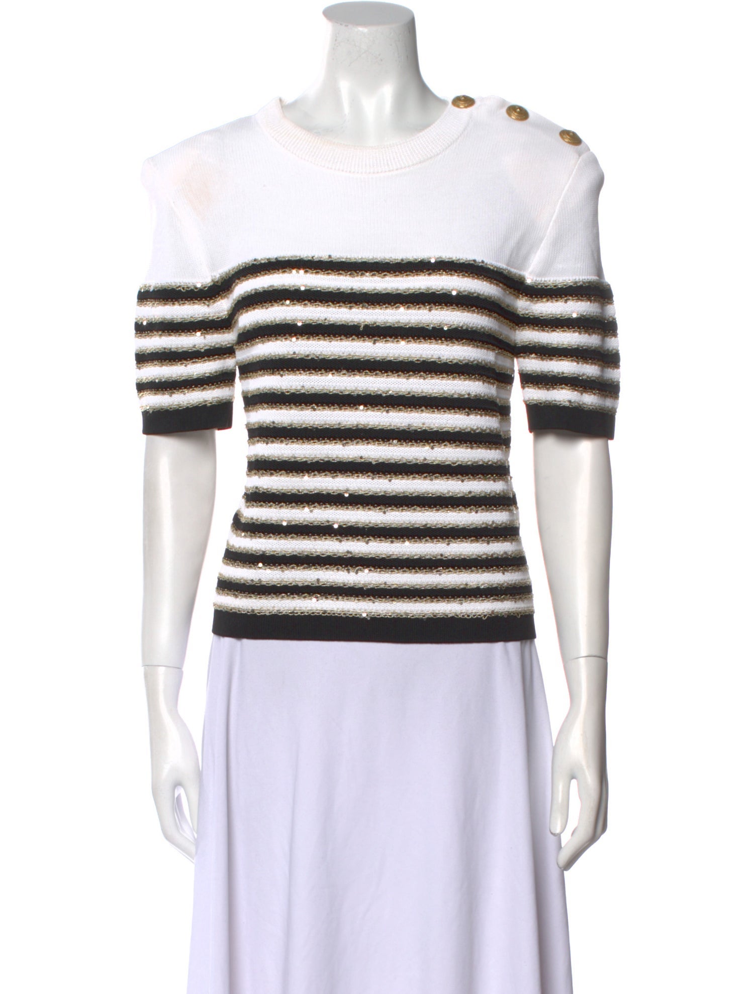 Balmain Striped Crew Neck Top