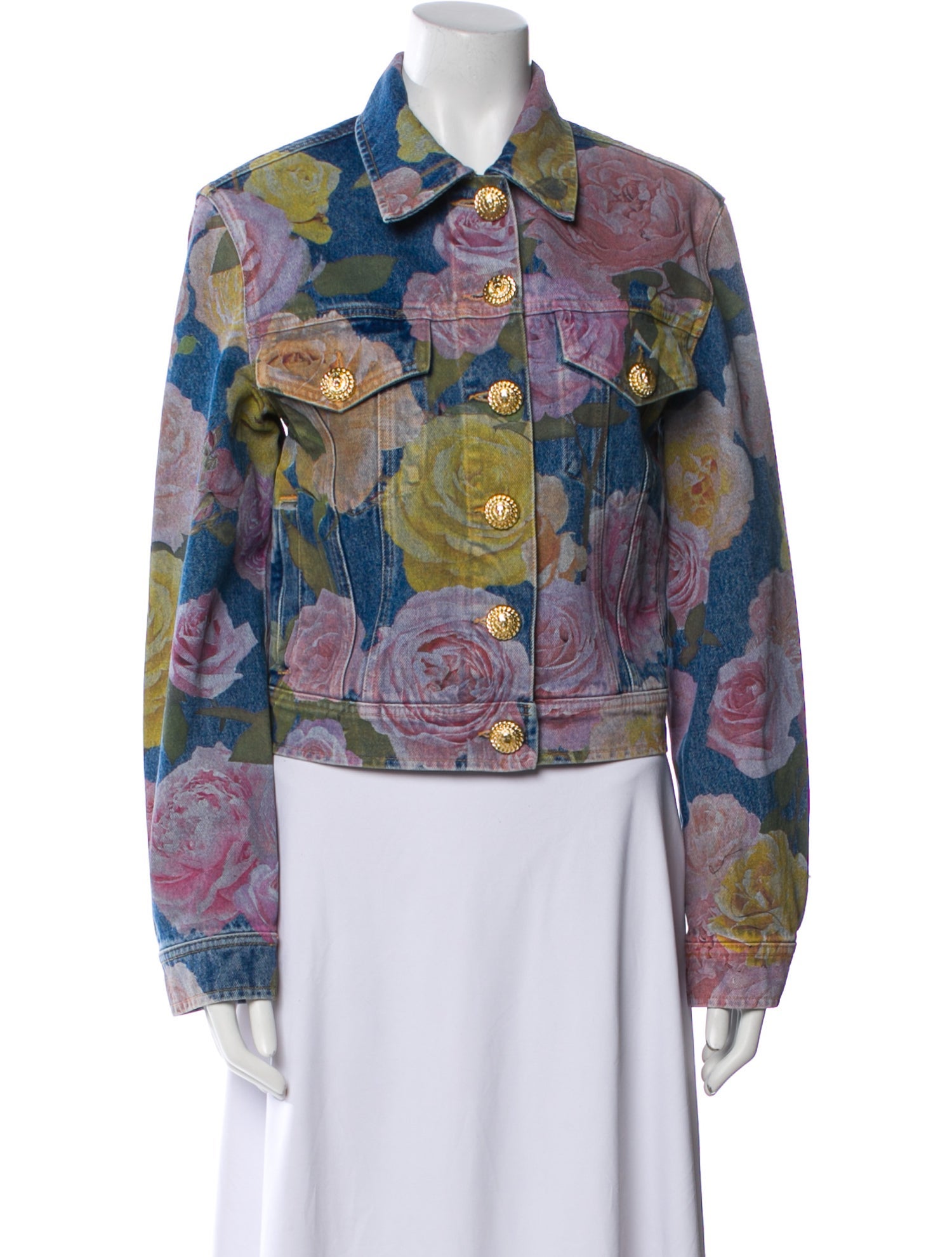 Balmain Floral Print Denim Jacket w/ Tags