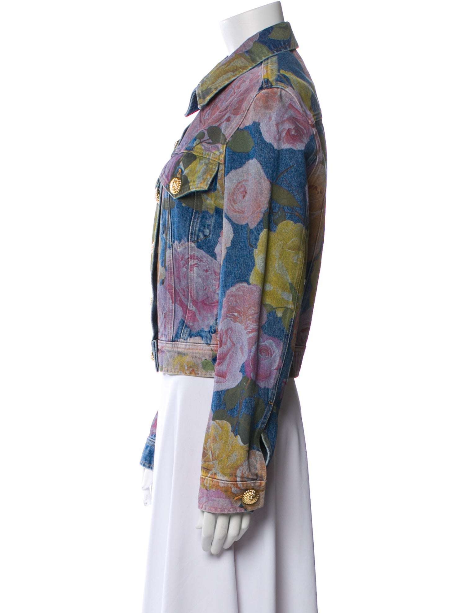 Balmain Floral Print Denim Jacket w/ Tags