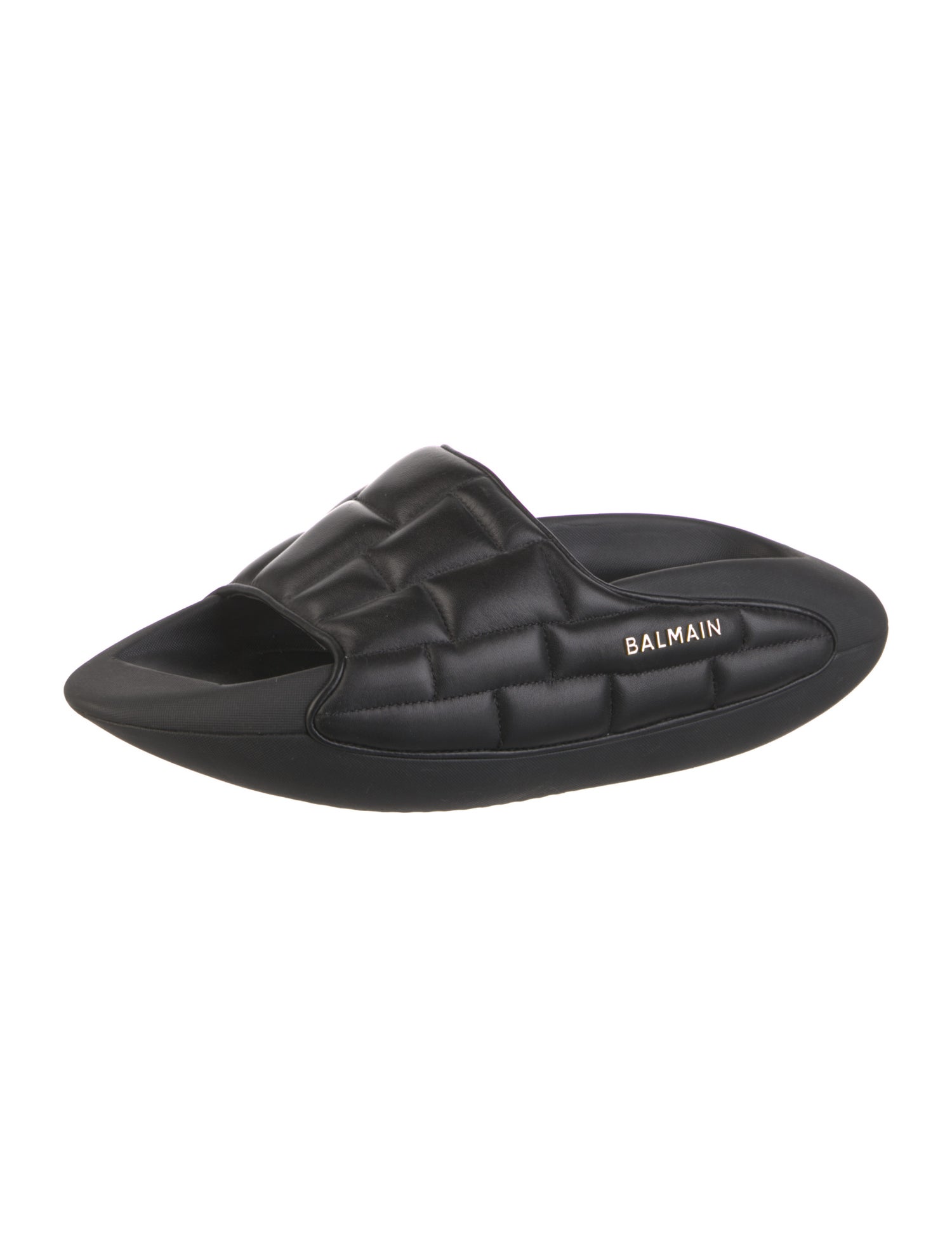 Balmain Quilted Pattern Leather Slides