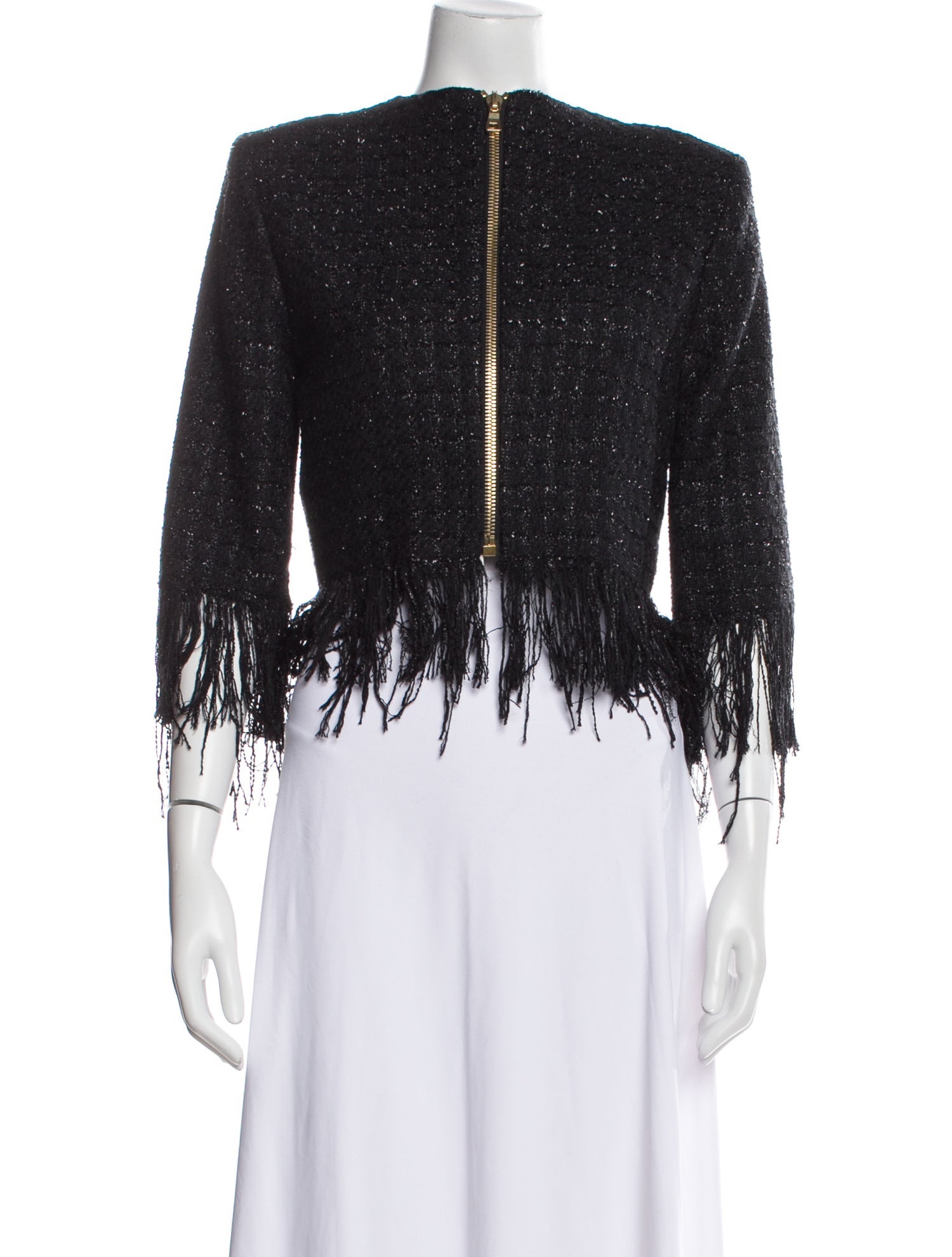 Balmain Mock Neck Three-Quarter Sleeve Crop Top