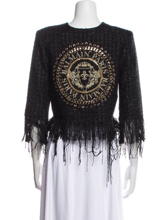 Balmain Mock Neck Three-Quarter Sleeve Crop Top