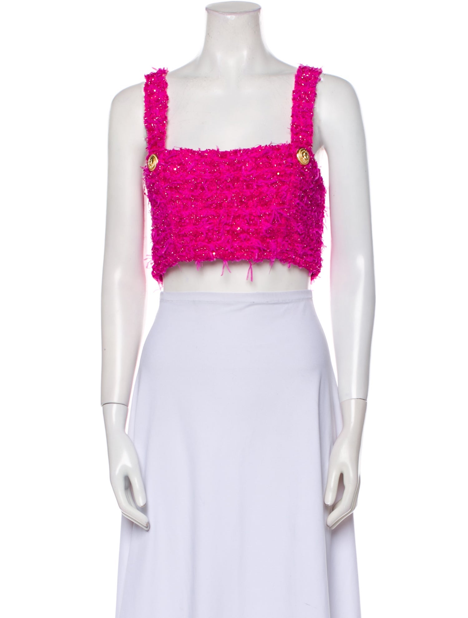 Balmain x Barbie Square Neckline Sleeveless Crop Top