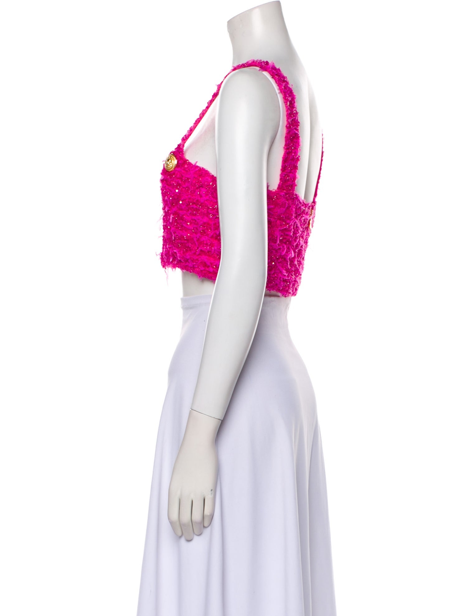 Balmain x Barbie Square Neckline Sleeveless Crop Top