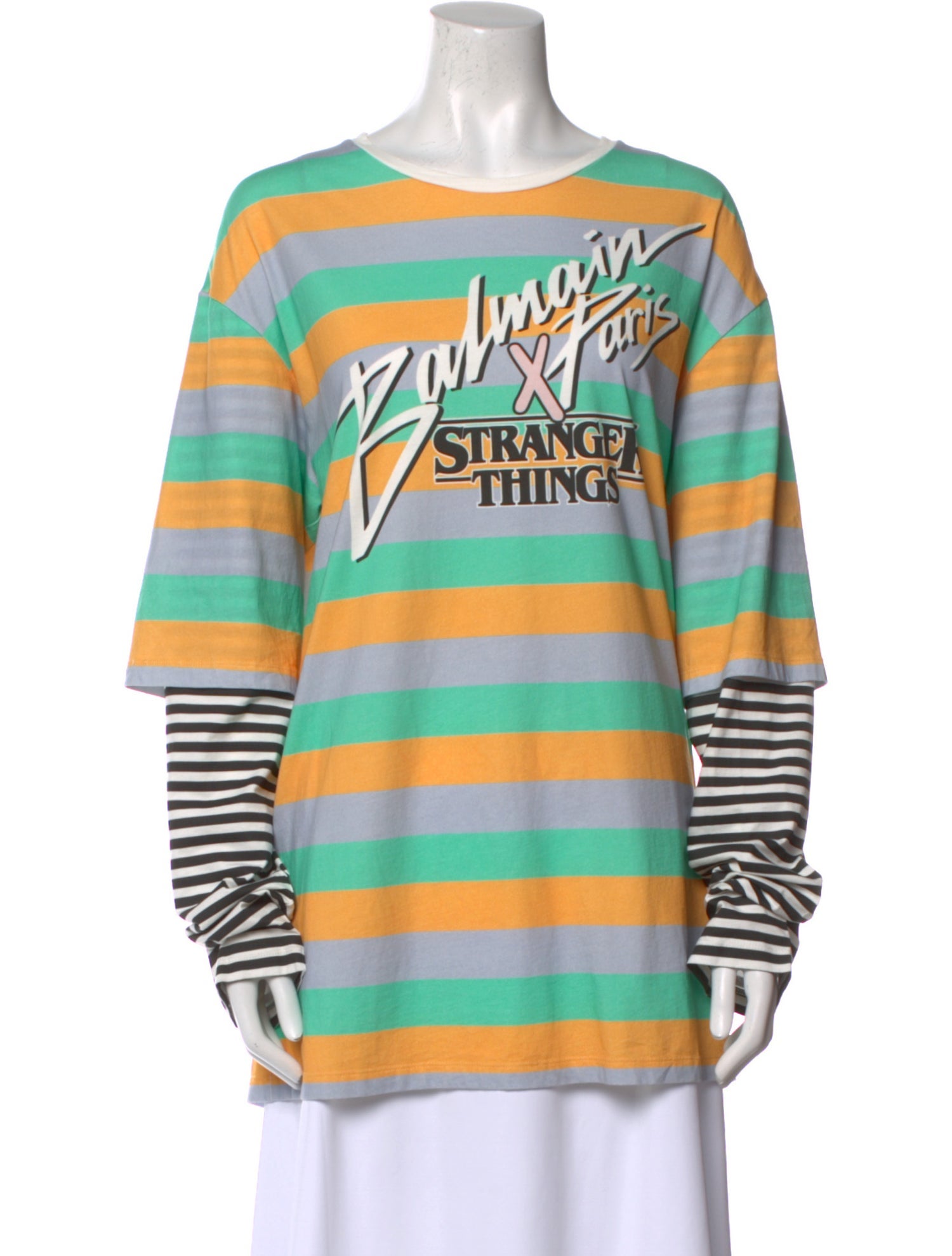 Balmain Striped Scoop Neck T-Shirt w/ Tags