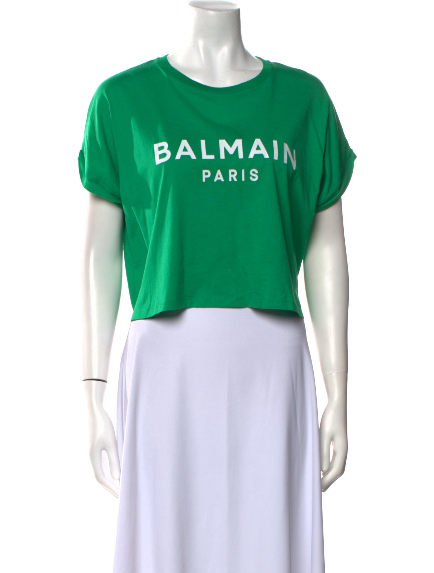 Balmain Graphic Print Crew Neck Crop Top