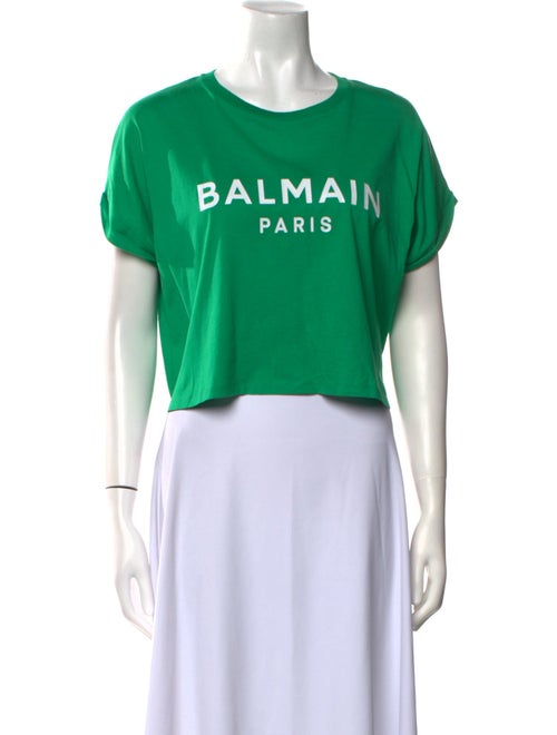 Balmain Graphic Print Crew Neck Crop Top