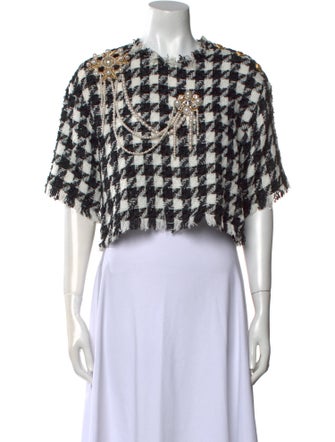 Balmain Plaid Print Crew Neck Crop Top