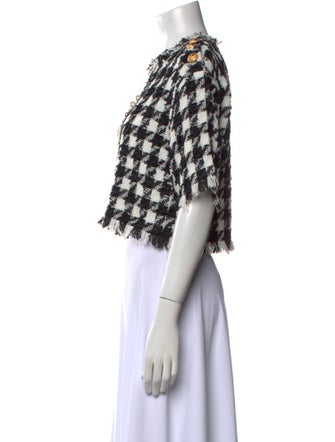 Balmain Plaid Print Crew Neck Crop Top