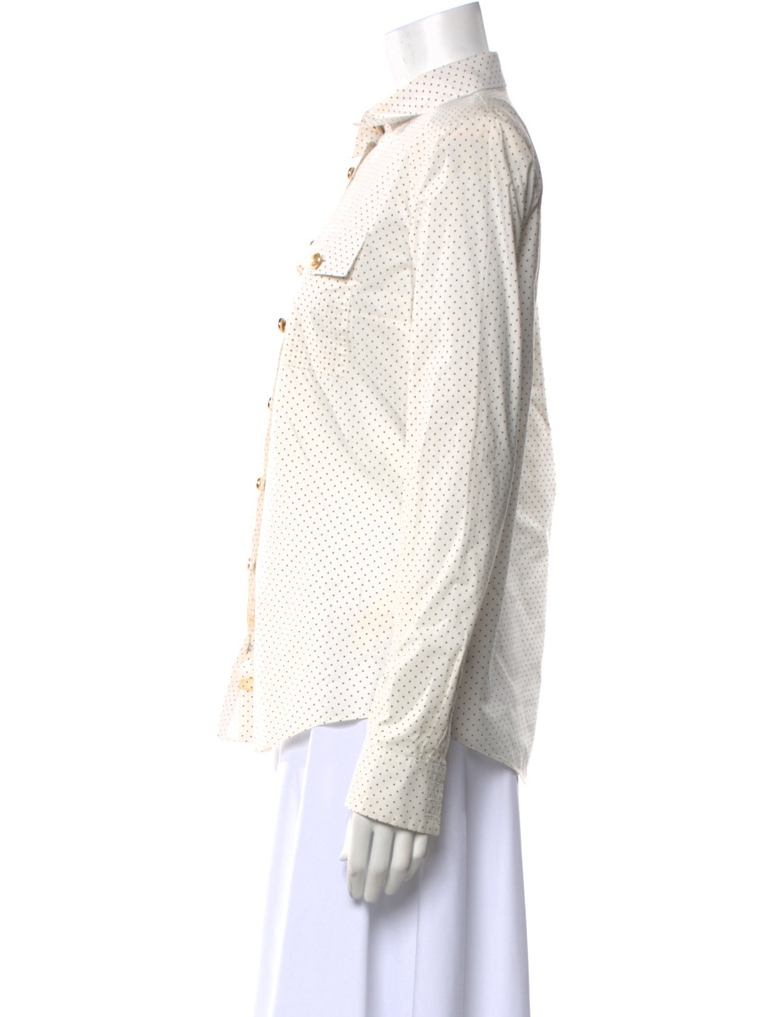 Balmain Polka Dot Print Long Sleeve Button-Up Top