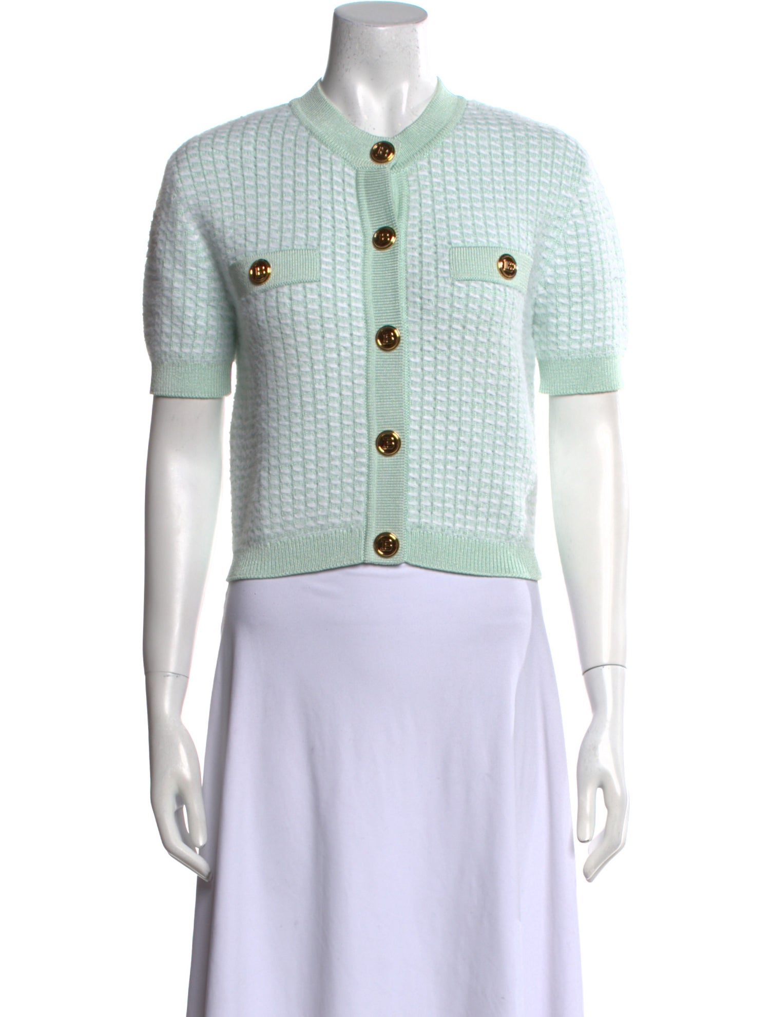 Balmain Mock Neck Short Sleeve Crop Top