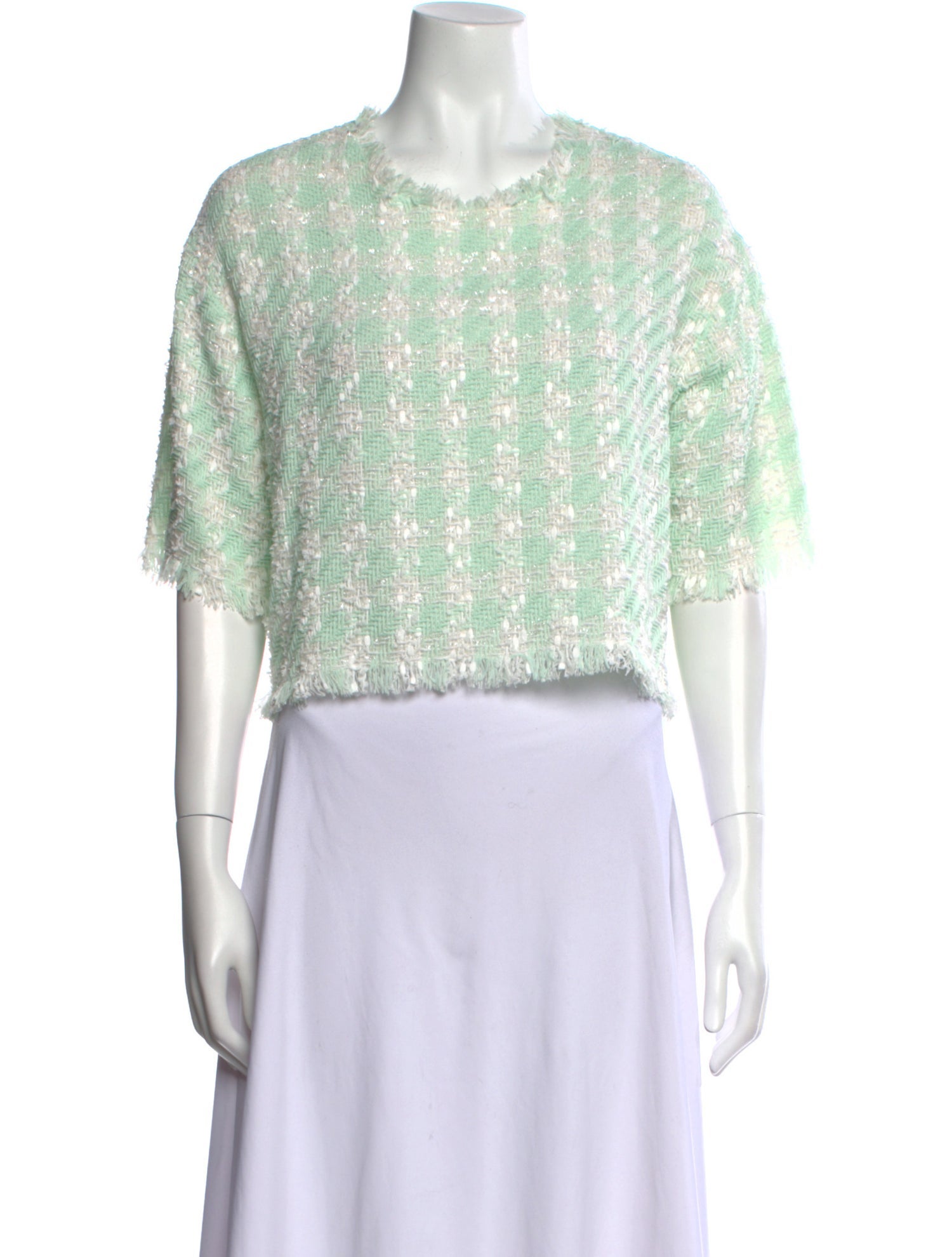 Balmain Tweed Pattern Crew Neck Crop Top