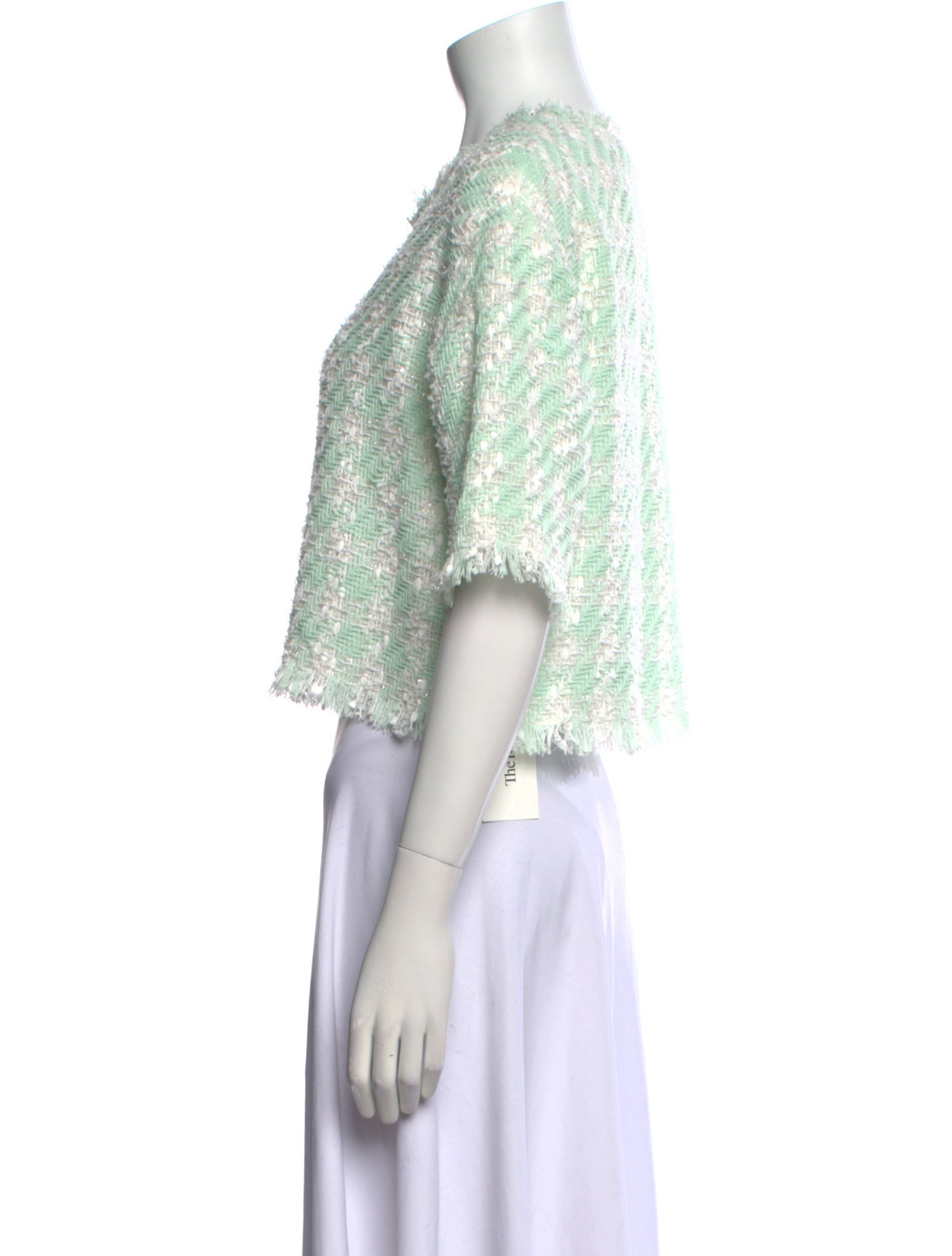 Balmain Tweed Pattern Crew Neck Crop Top