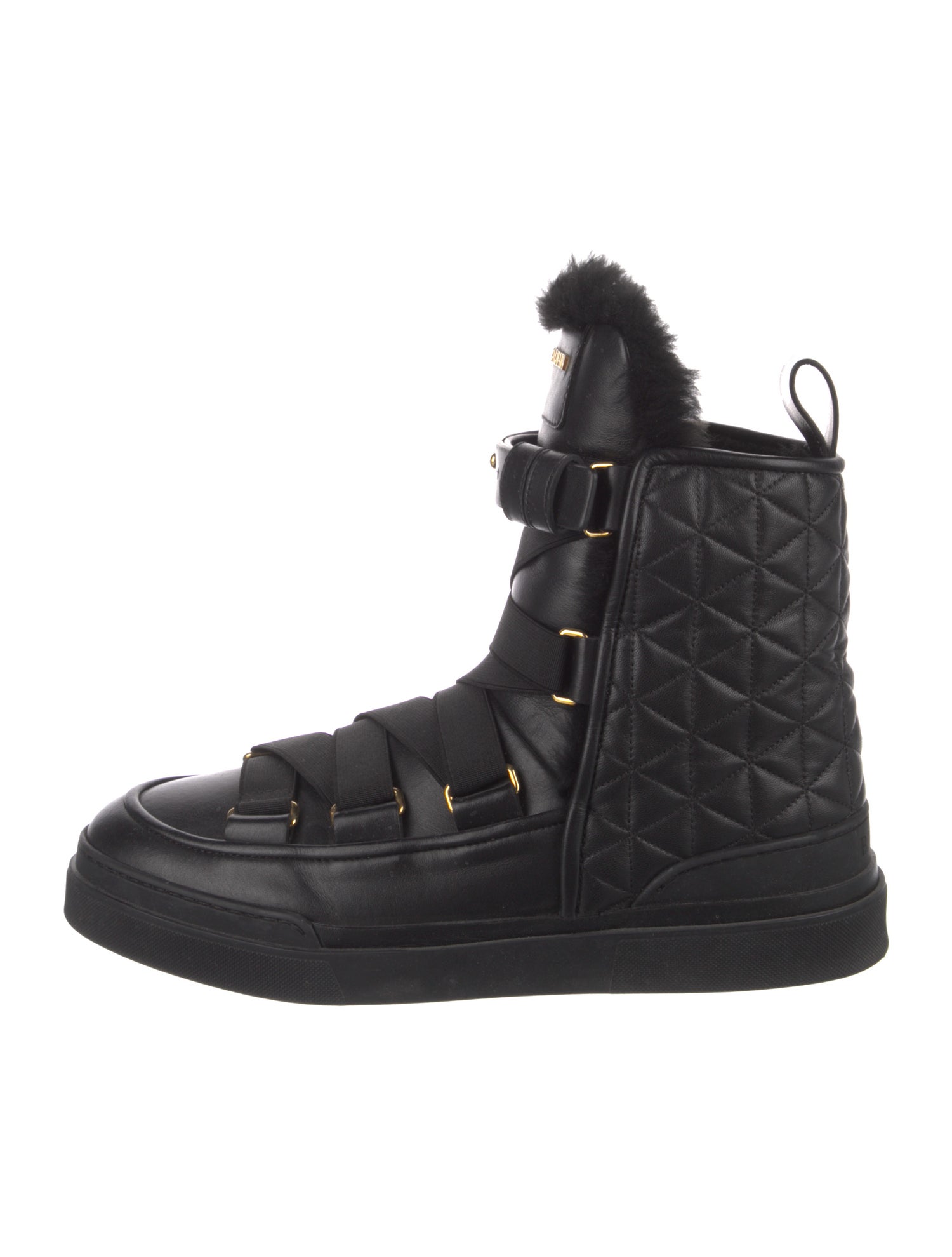 Balmain Leather Fur Trim Sneakers