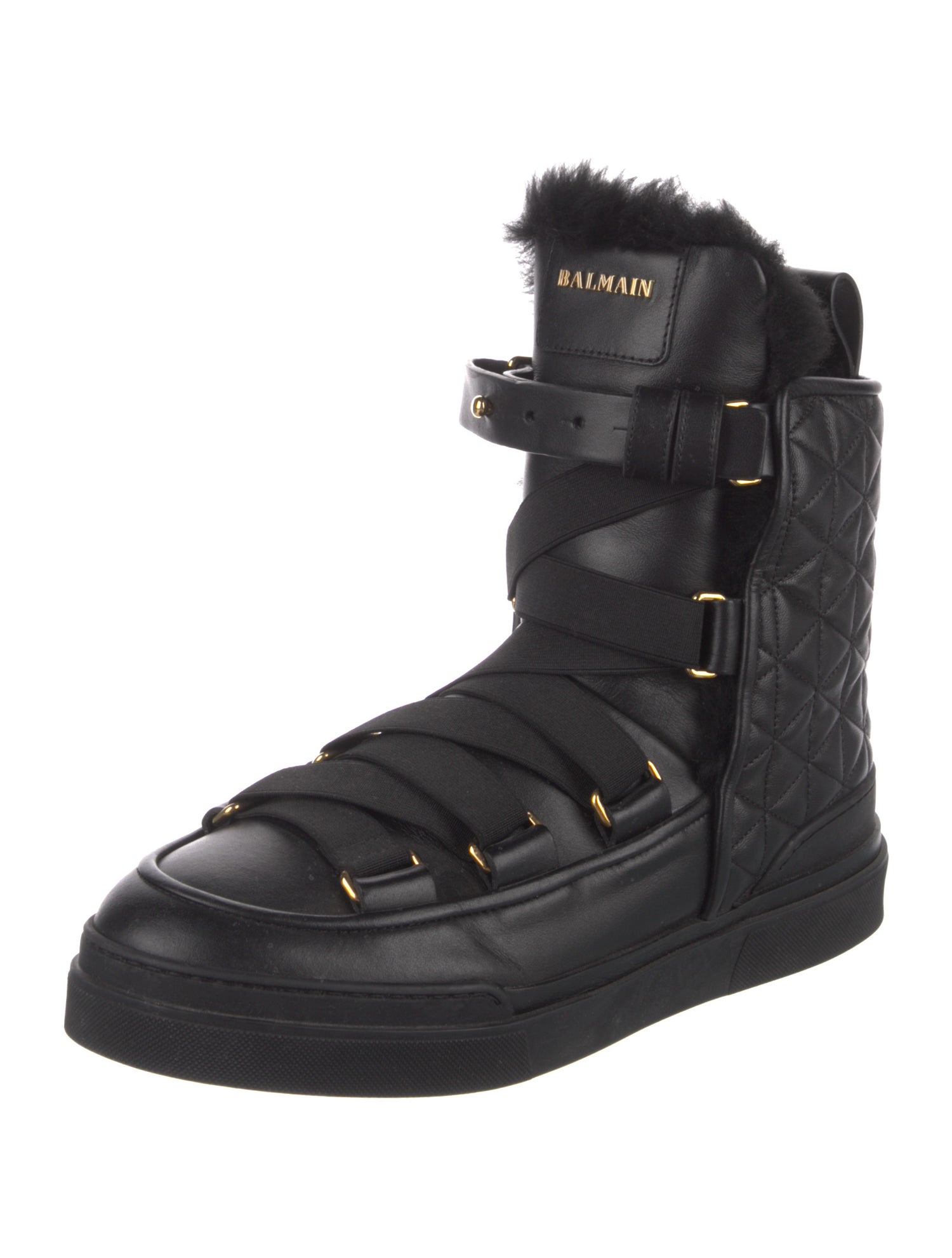 Balmain Leather Fur Trim Sneakers