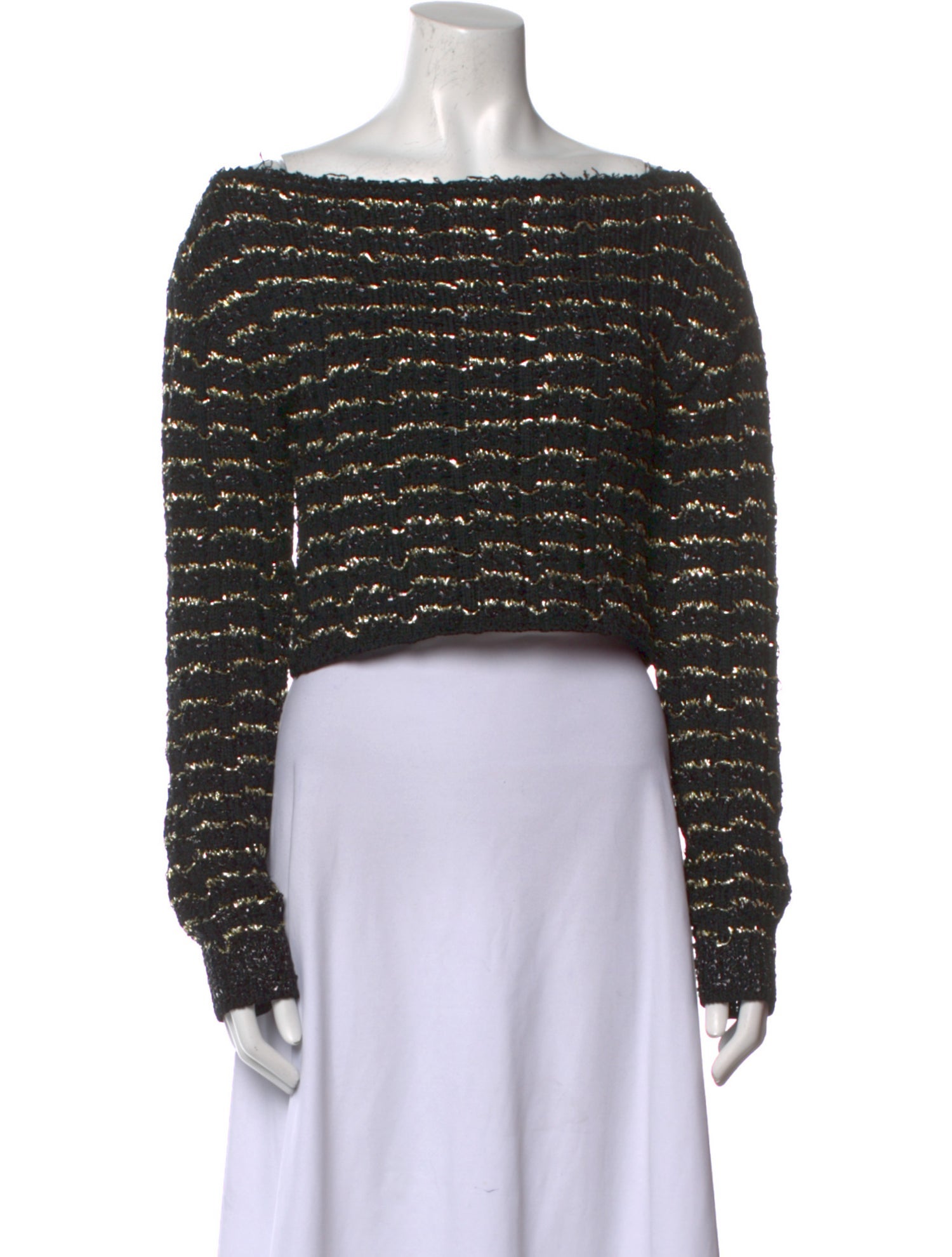 Balmain Striped Off-The-Shoulder Crop Top