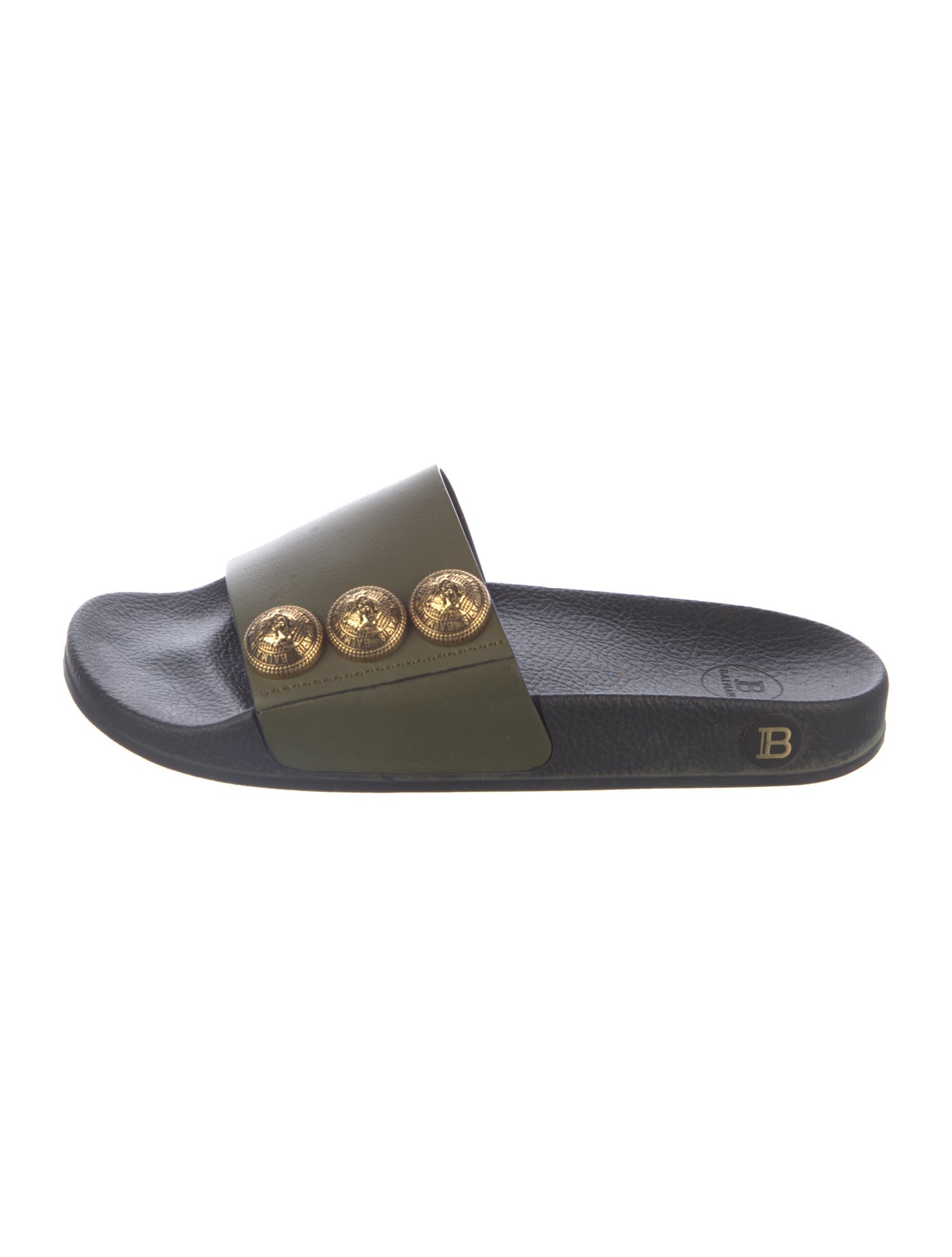 Balmain Leather Studded Accents Slides