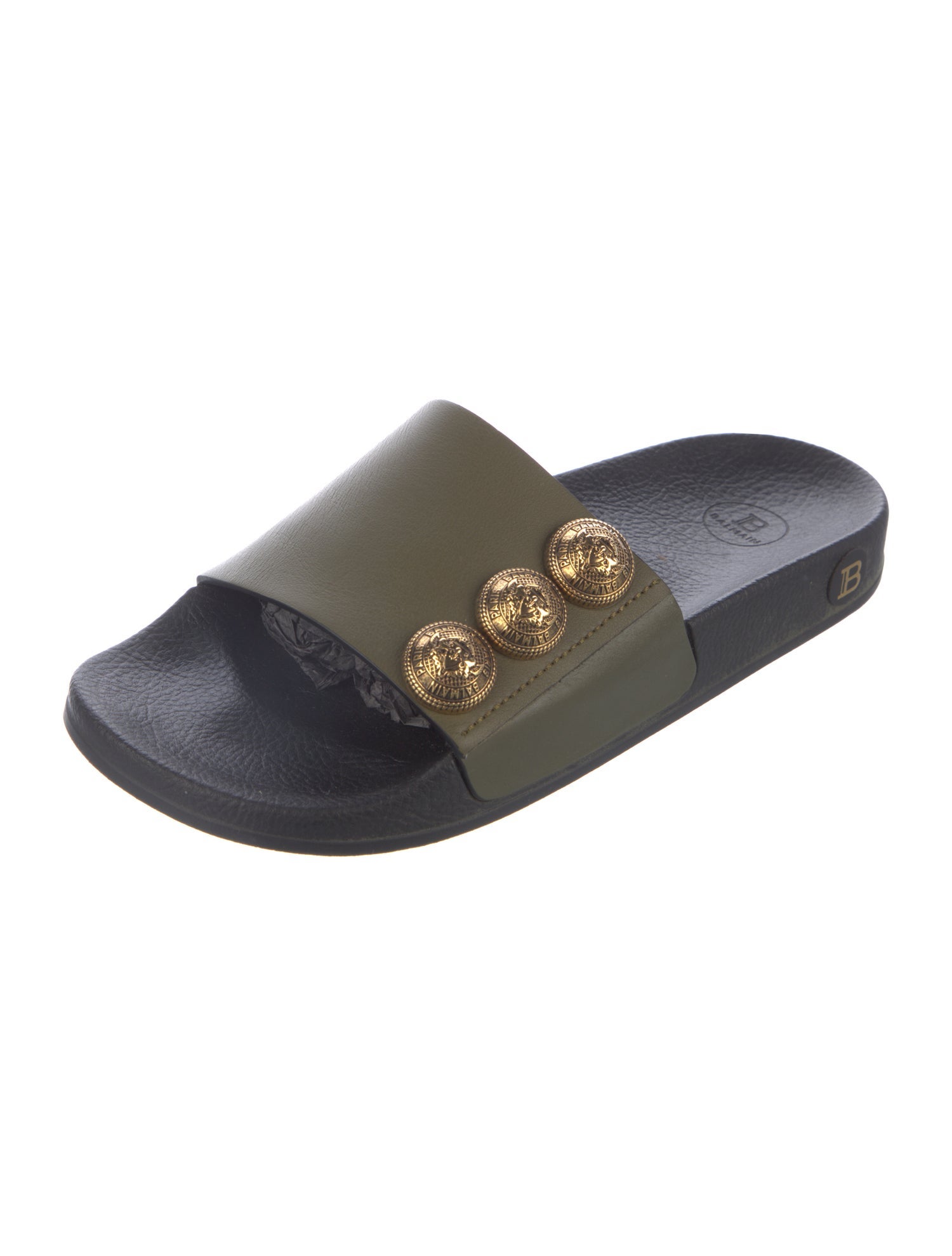 Balmain Leather Studded Accents Slides