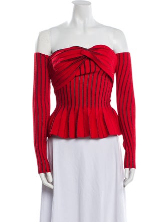 Balmain Off-The-Shoulder Long Sleeve Crop Top