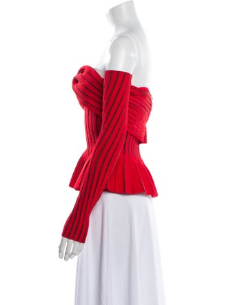 Balmain Off-The-Shoulder Long Sleeve Crop Top