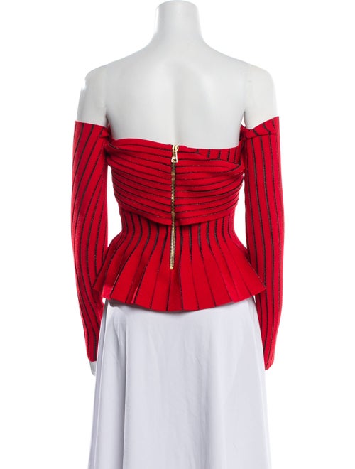 Balmain Off-The-Shoulder Long Sleeve Crop Top