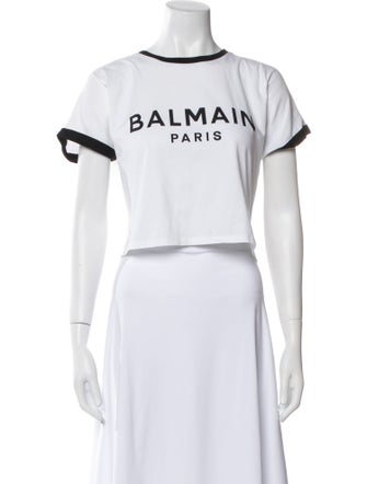 Balmain Graphic Print Crew Neck Crop Top