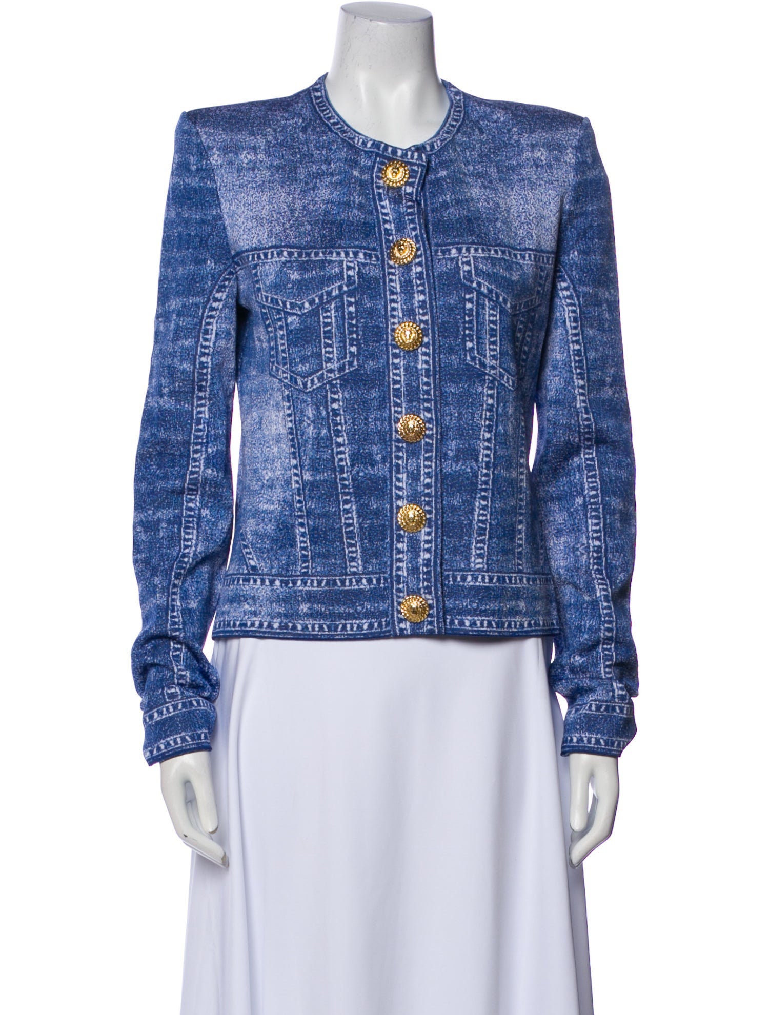 Balmain Tweed Pattern Denim Jacket