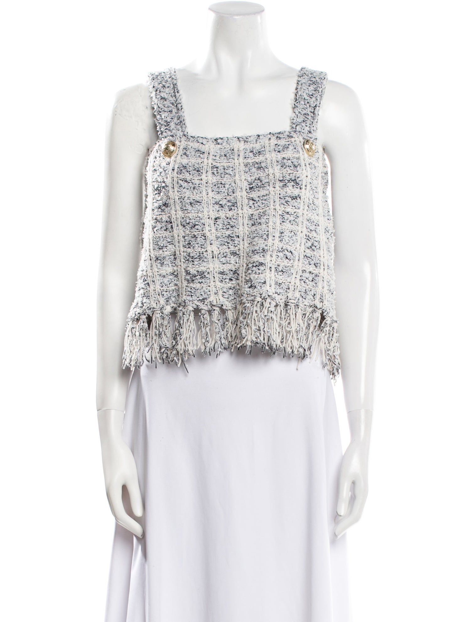 Balmain Lace Pattern Square Neckline Crop Top