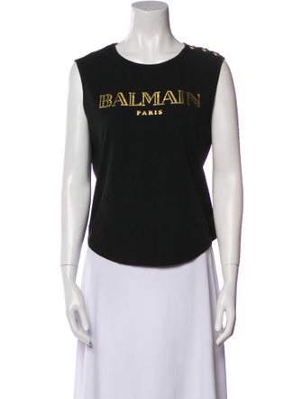 Balmain Graphic Print Scoop Neck Top